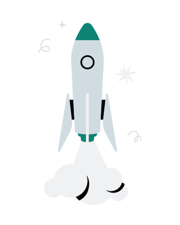 Rocket Launching Upward In Flat Vector Illustration Symbolizing Innovation, Startups, Business Growth, And Development, Isolated On White Background.のイラスト素材