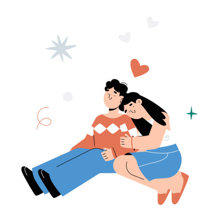 Couple Sharing Intimate Moment In Flat Vector Illustration Symbolizing Love, Comfort, And Emotional Connection, Isolated On White Backgroundのイラスト素材