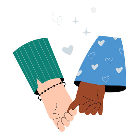 Romantic Hand Holding Gesture In Flat Vector Illustration Symbolizing Love, Trust, And Relationship Connection, Isolated On White Backgroundのイラスト素材