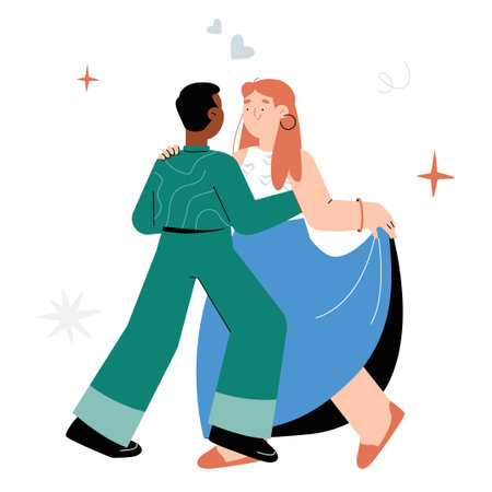 Dancing Couple In Elegant Attire In Flat Vector Illustration Symbolizing Romance, Passion, And Celebration, Isolated On White Backgroundのイラスト素材