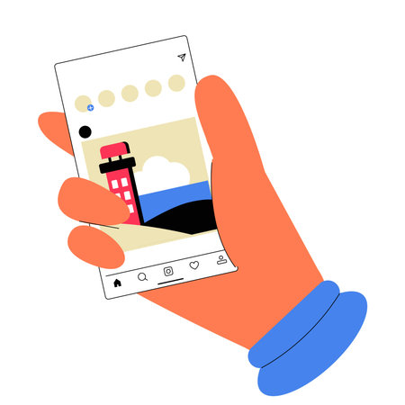 Hand Holding Smartphone With Social Media Post In Flat Vector Illustration Symbolizing Digital...