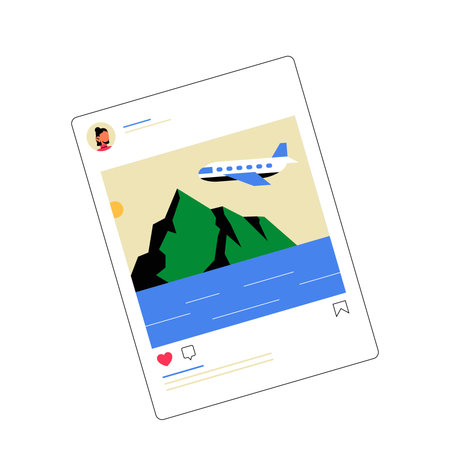 Social Media Travel Post In Flat Vector Illustration Symbolizing Digital Tourism, Vacation Sharing,...