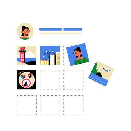 Social Media Profile Layout With Image Grid In Flat Vector Illustration Symbolizing Digital...