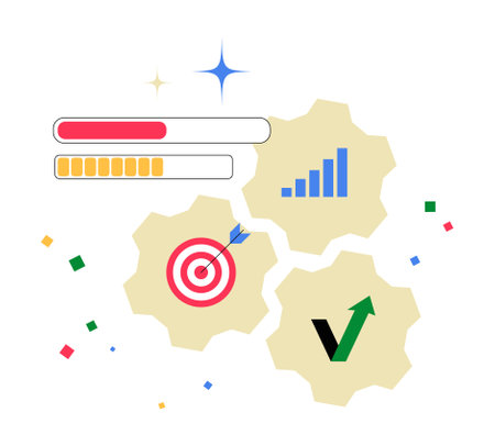 Performance Metrics And Goal Achievement In Flat Vector Illustration Symbolizing Business Strategy, Productivity, And Growth, Isolated On White Backgroundのイラスト素材