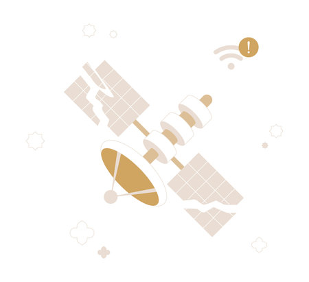 Broken Satellite With No Internet Connection in Flat Vector Illustration Symbolizing Connectivity Loss, Network Failure, and Communication Disruption, Isolated on White Background.のイラスト素材