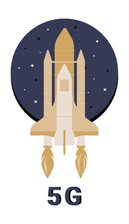 Rocket Launch In Flat Vector Illustration Symbolizing 5G Technology, High Speed Internet, Innovation, And Digital Connectivity, Isolated On White Backgroundのイラスト素材