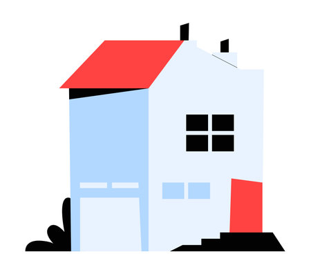 Residential House In Flat Vector Illustration Symbolizing Home, Real Estate, Urban Living, And Property Ownership, Isolated On White Backgroundのイラスト素材