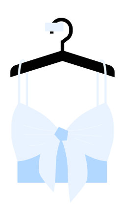 Light Blue Crop Top With Bow on Hanger in Flat Vector Illustration Symbolizing Fashion, Trendy Clothing, and Wardrobe Styling, Isolated on White Background.のイラスト素材