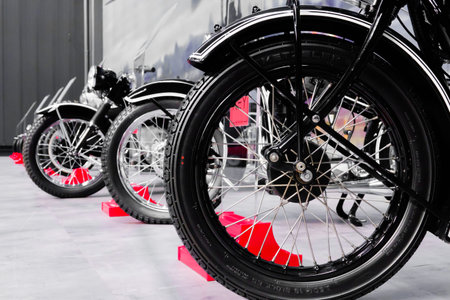 View of old motorcycles and tires displayed in Key Museum.