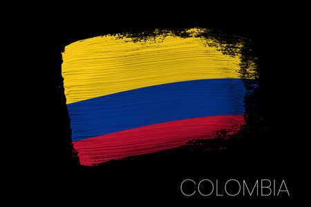 Grunge brush stroke with Colombia national flag. Watercolor painting flag of Colombia. Symbol, poster, banner of the national flag. Style watercolor drawing.の写真素材