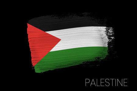 Grunge brush stroke with Palestine national flag. Watercolor painting flag of Palestine. Symbol,...