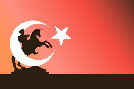 Ataturk on the prancing horse and the Turkish flag behind him. vector illustrationのイラスト素材
