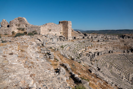 miletos ancient city theater, top view and skyのeditorial素材