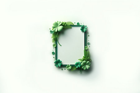 Saint Patrick's Day concept. Top view photo of st patrick's day decorations pots isolated green background with copyspace generative aiの素材