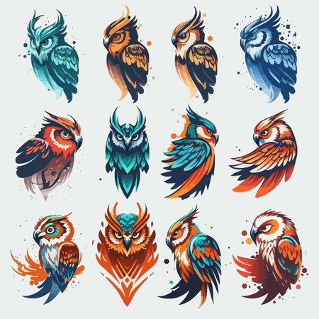 Vector set of hand drawn owls on a white background. EPS 10のイラスト素材