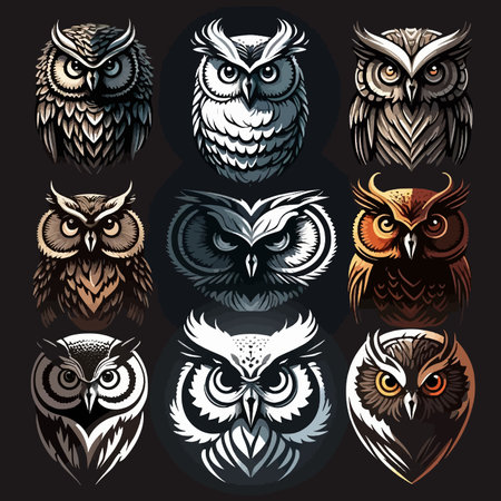 Owls set. Vector illustration for tattoo or t-shirt design.のイラスト素材