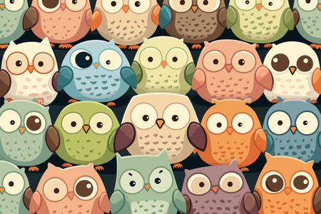Seamless pattern with cute cartoon owls. Vector illustration.のイラスト素材