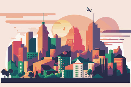 Cityscape. Urban landscape. Vector illustration in flat design style.のイラスト素材