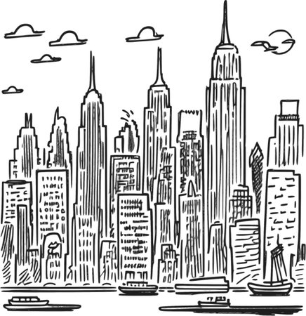 Doodle sketch of New York City. Vector illustration for your designのイラスト素材