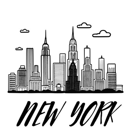 New York City skyline in black and white colors. Vector illustration.のイラスト素材