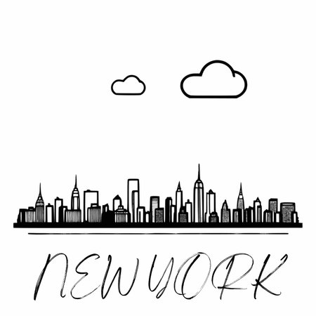 New York City skyline, hand drawn vector illustration in sketch style.のイラスト素材