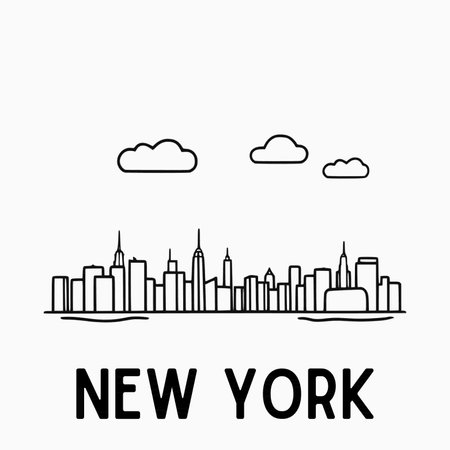 New York flat line icon. Skyline with city buildings, vector illustrationのイラスト素材