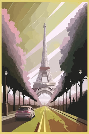 Eiffel tower in Paris, France. Vector illustration. Retro style.のイラスト素材