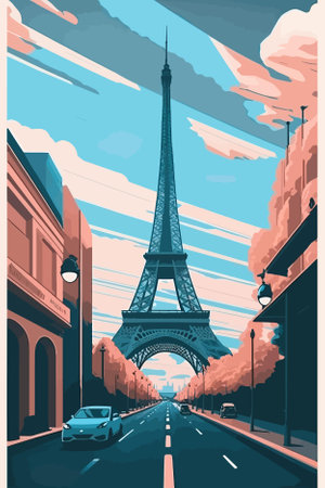 Eiffel Tower, Paris, France. Vector illustration in flat styleのイラスト素材
