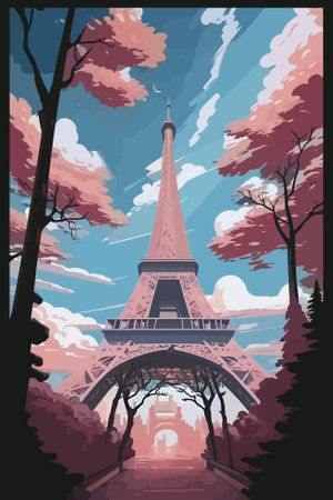 Eiffel tower in Paris, France. Vector illustration in flat styleのイラスト素材