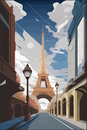 Eiffel Tower in Paris, France. Street view. Vector illustrationのイラスト素材