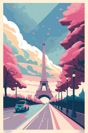 Eiffel Tower in Paris, France. Vector illustration in retro styleのイラスト素材