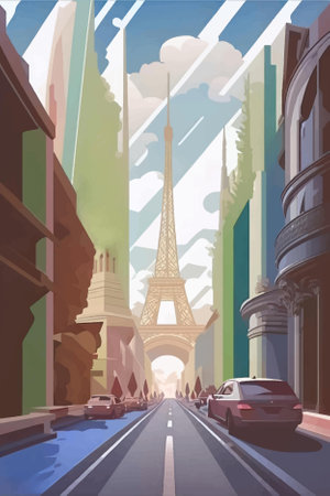 Illustration of Eiffel tower in Paris, France, Europeのイラスト素材