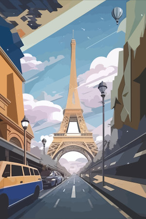 Illustration of Eiffel Tower in Paris, France, Europeのイラスト素材