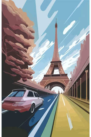 Eiffel tower in Paris, France. Vector illustration in retro styleのイラスト素材