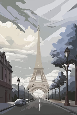 Eiffel tower in Paris, France. Street view. Vector illustrationのイラスト素材