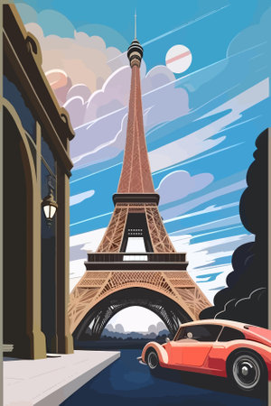 Eiffel tower in Paris, France. Vector illustration in flat styleのイラスト素材