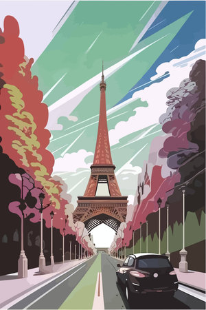 Eiffel tower in Paris, France. Vector illustration of Paris.のイラスト素材