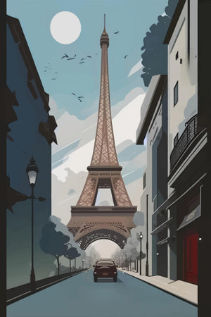 Eiffel tower in Paris, France. Vector illustration of Paris.のイラスト素材