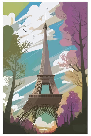 Eiffel Tower in Paris, France. Vector Illustration in flat styleのイラスト素材