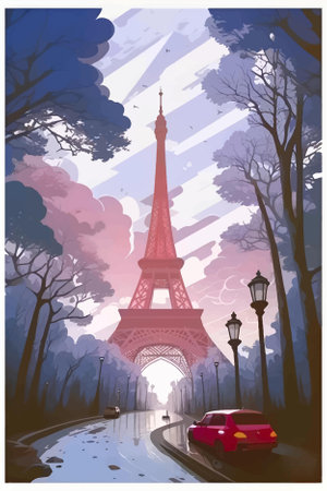 Eiffel Tower in Paris, France. Greeting cardのイラスト素材
