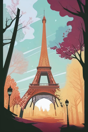 Eiffel Tower in Paris, France. Travel and Tourism Illustrationのイラスト素材