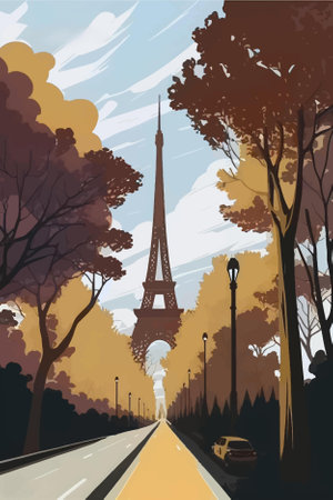 Eiffel Tower in Paris, France. Vector Illustration.のイラスト素材
