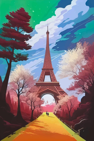 Eiffel Tower in Paris, France. Vector illustration in flat styleのイラスト素材