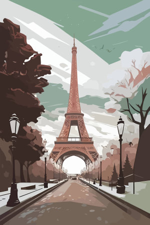 Eiffel tower in Paris, France. Vector illustration in flat styleのイラスト素材