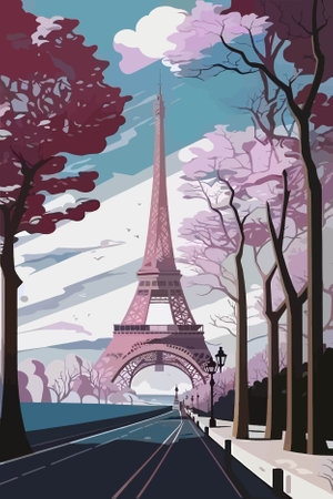 Eiffel Tower in Paris, France. Vector illustration in flat styleのイラスト素材