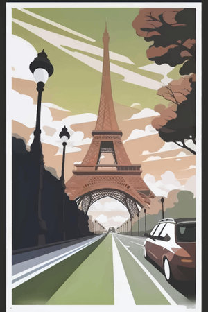 Eiffel tower in Paris, France. Vector illustration. Vintage posterのイラスト素材