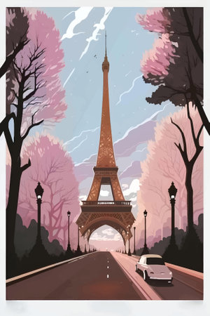 Eiffel tower in Paris, France. Vector illustration. Postcard, poster, brochure, flyer designのイラスト素材