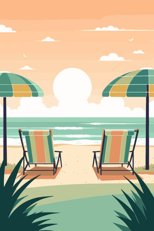 beach chairs with parasols summer time vector illustration eps 10のイラスト素材