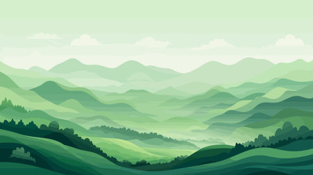 Mountain landscape background. Vector illustration with green hills and forest.のイラスト素材