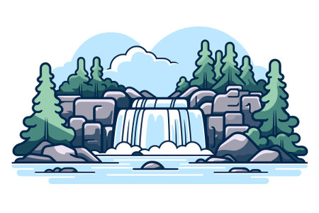 Waterfall in the forest. Vector illustration in a flat style.のイラスト素材